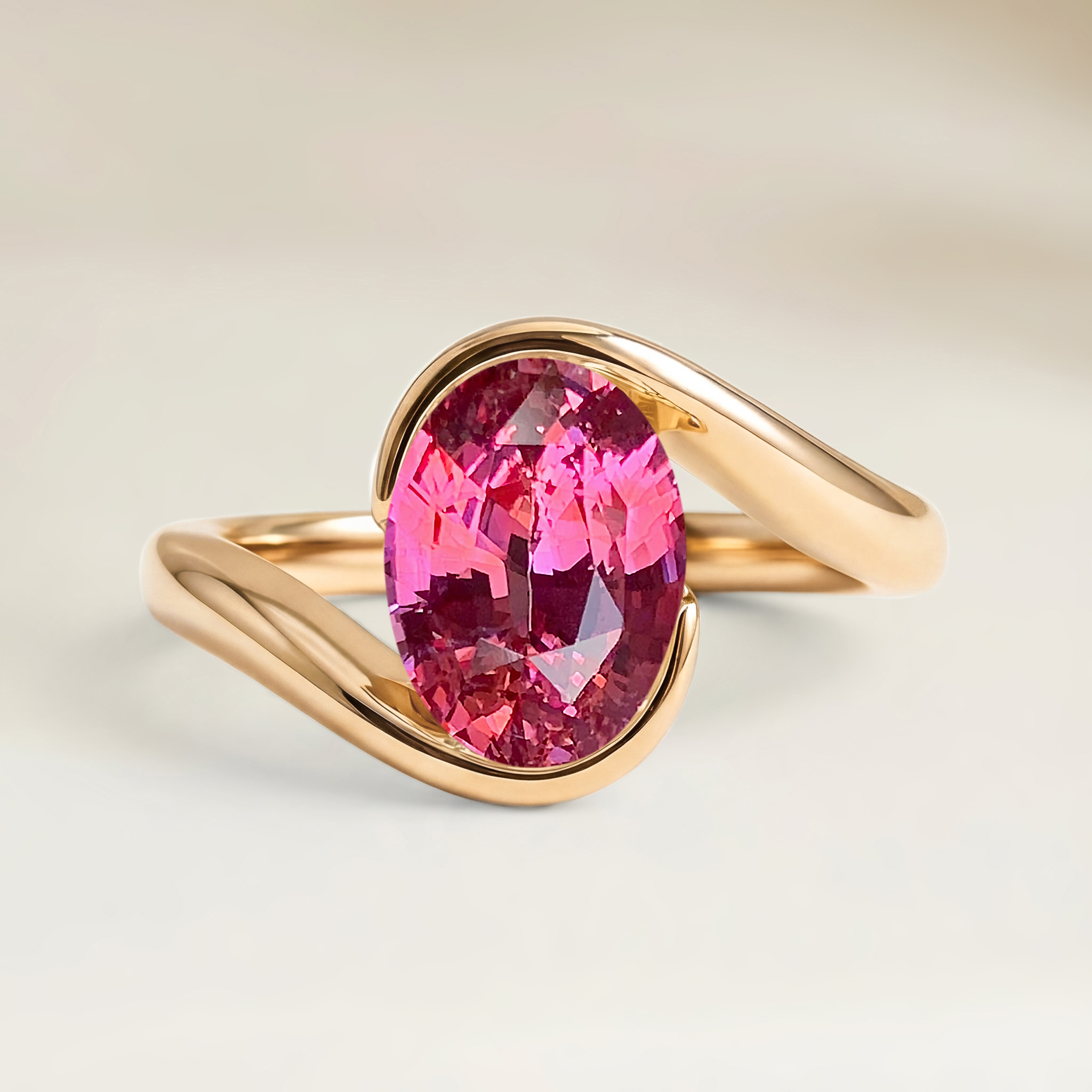 Bague solitaire padparadscha ovale or jaune