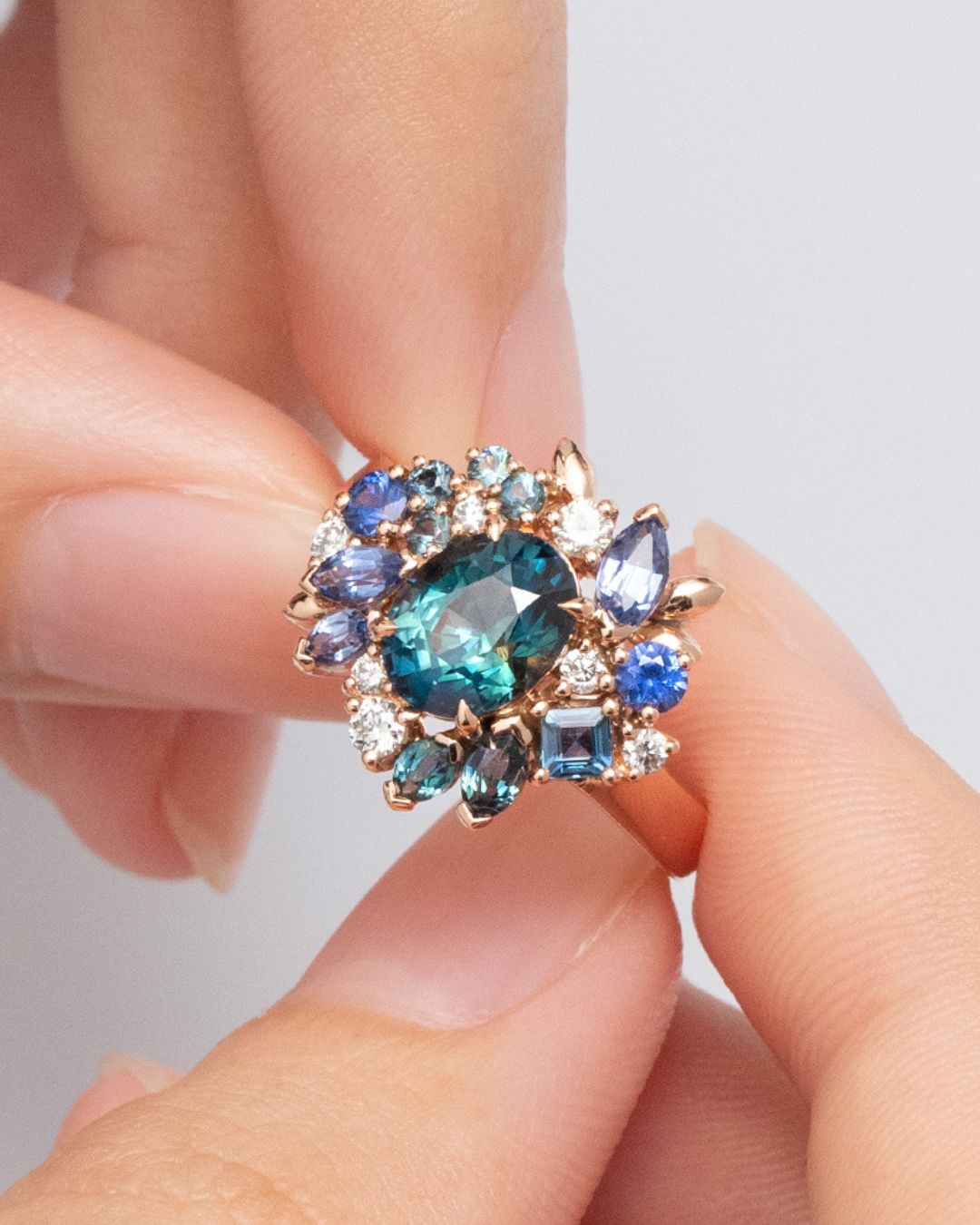 bague florale saphir teal