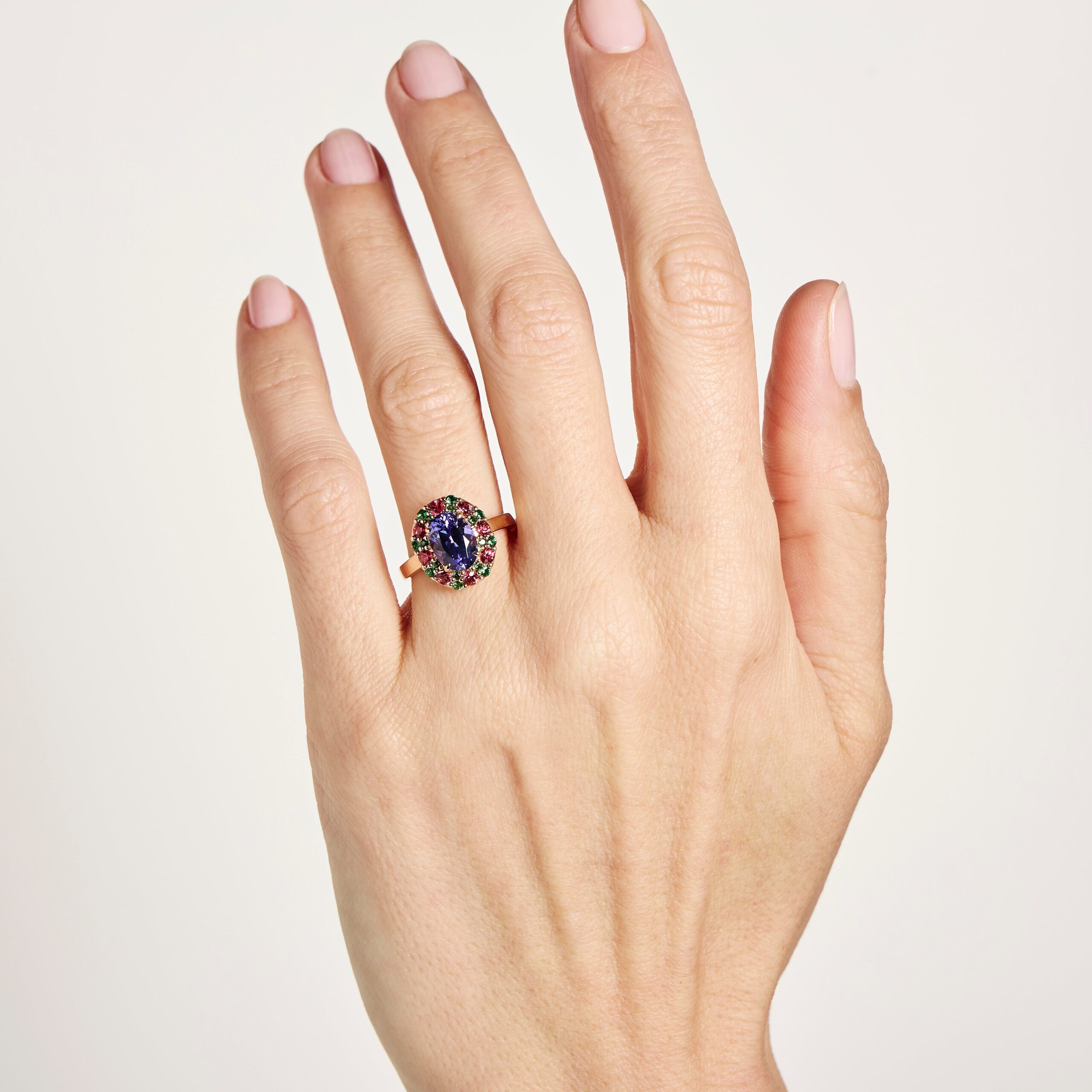 Bague tanzanite, spinelle mahenge et tsavorite
