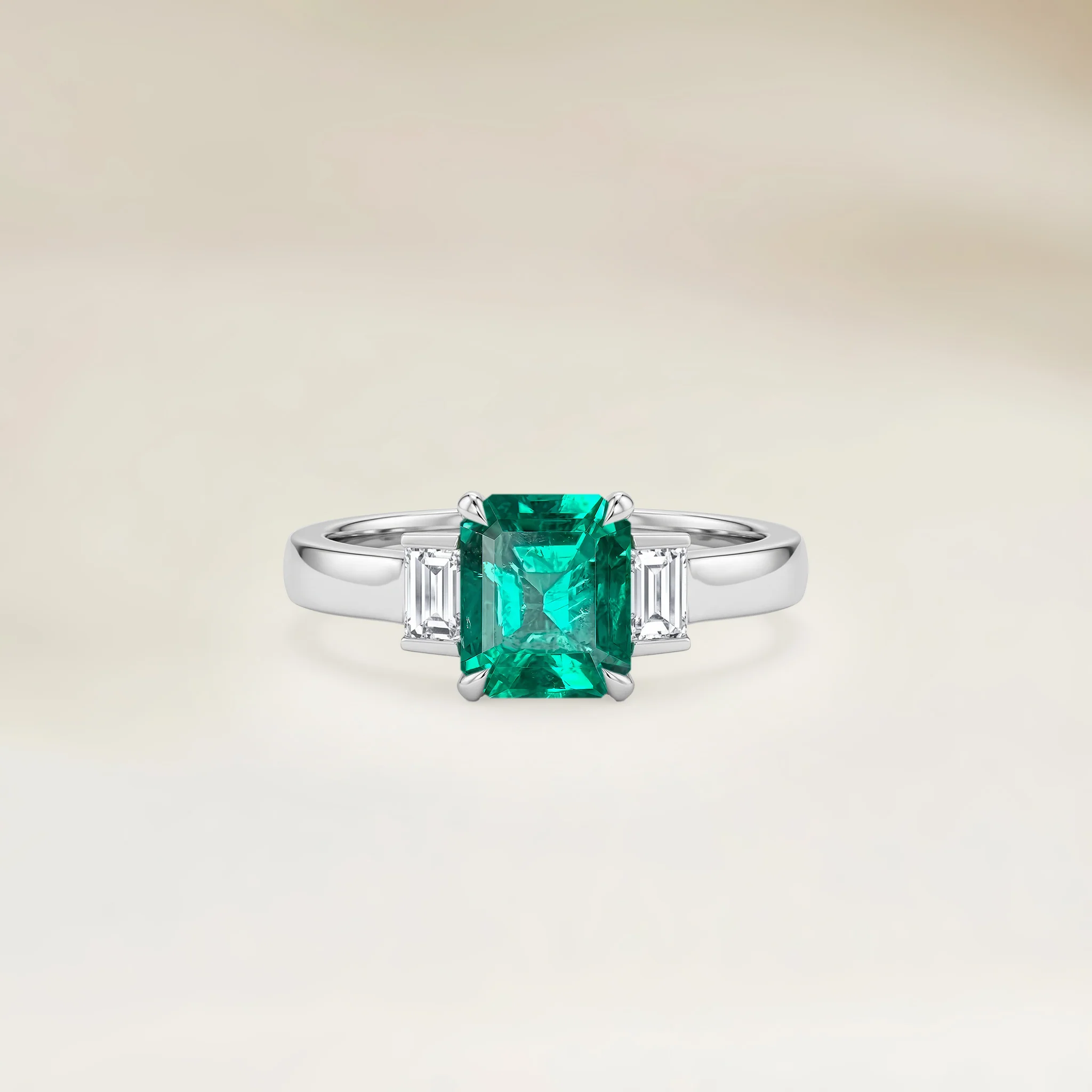 Bague trilogie émeraude de Colombie et diamants