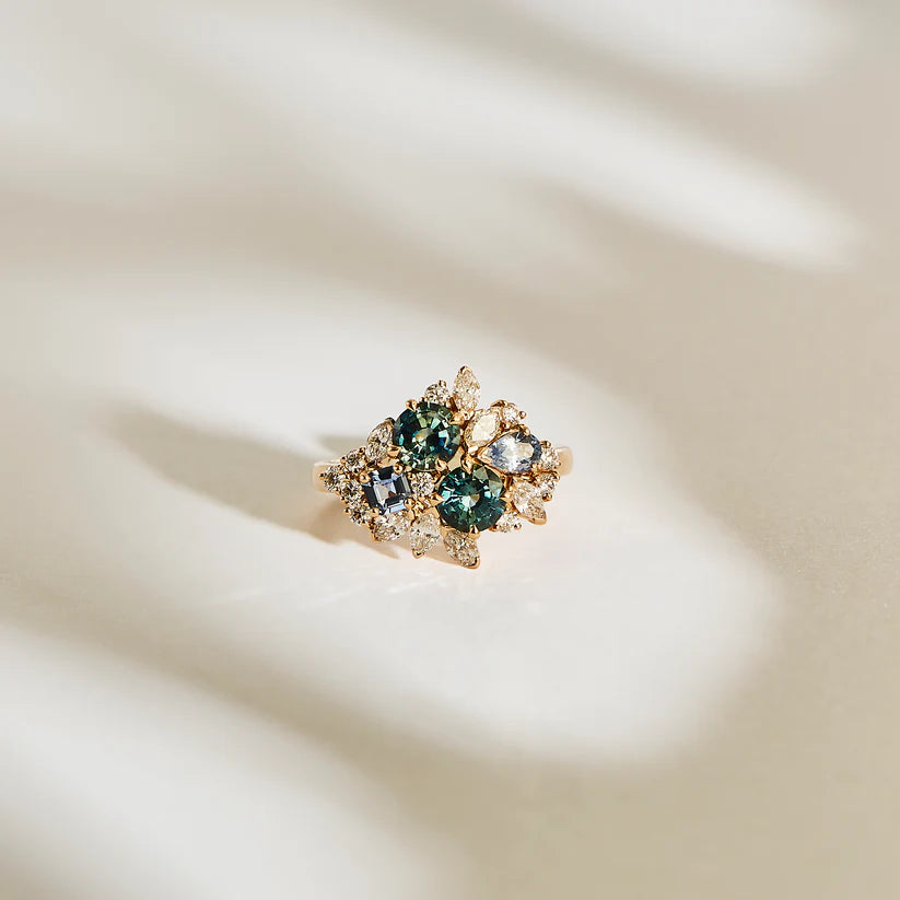 Bague florale saphir teal blossom