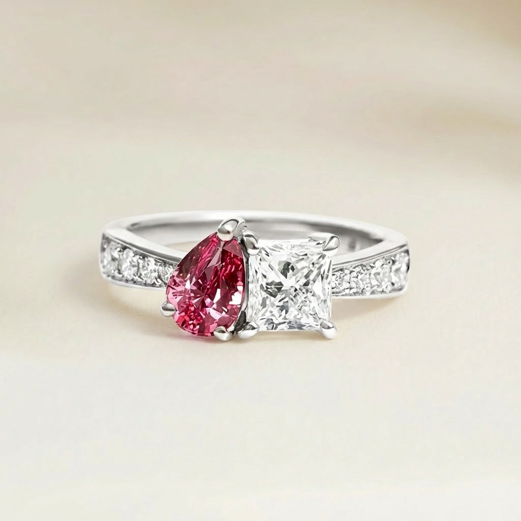 Bague Toi et Moi saphir padparadscha et diamant